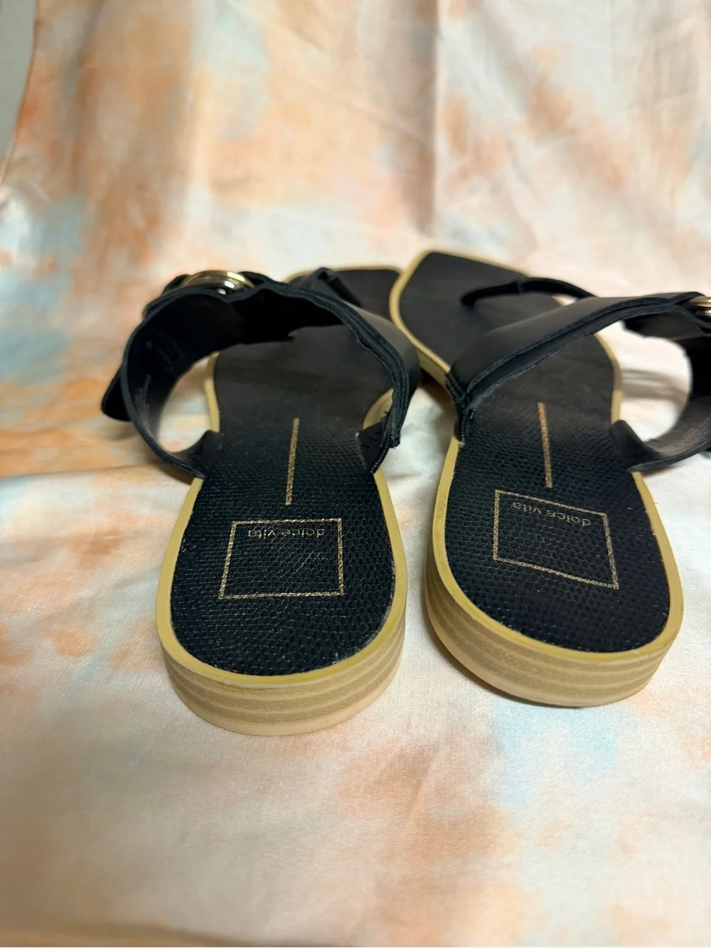 Dolce Vita Black Thong Sandals with Gold Buckle